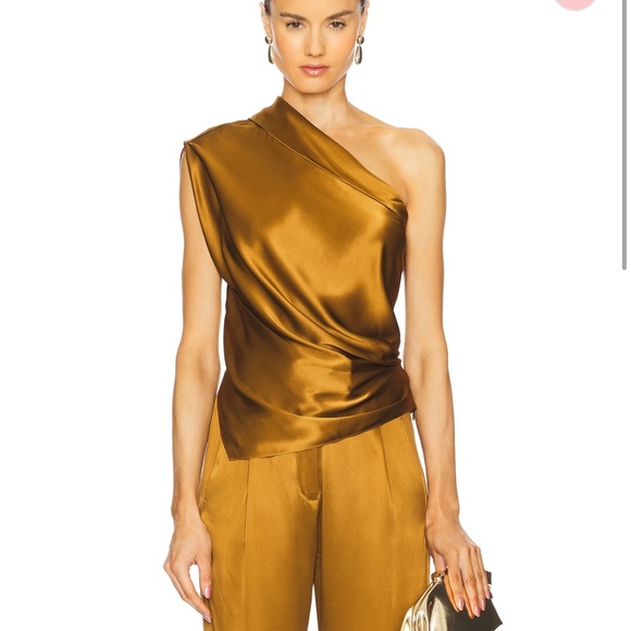 The Sei - 100% Silk in Umber Gold- One Shoulder Top - Sold Out on Revolve - Picture 1 of 14